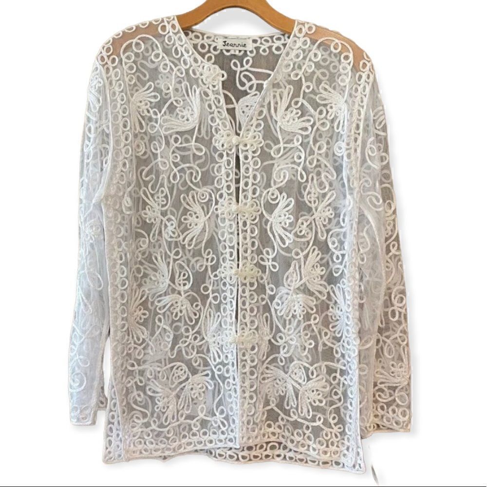 Jeannie S NWT Sheer White Lace Long Sleeve Swim Vacation Resort Cover-up